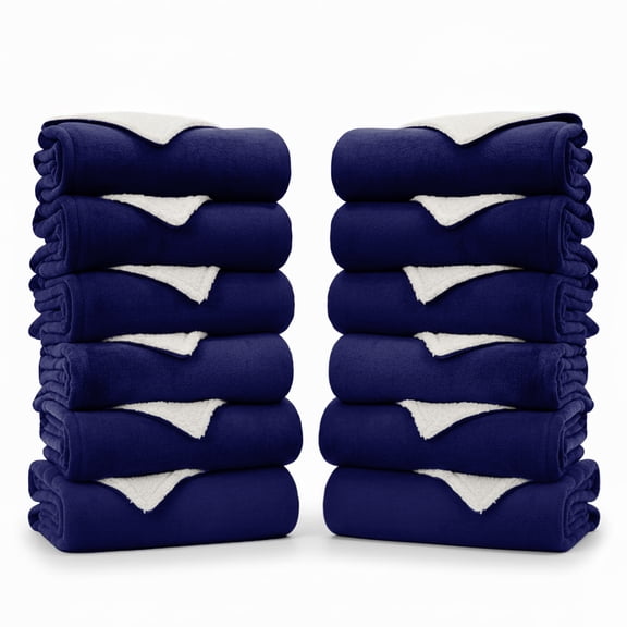 IR Imperial Rooms Wholesale Sherpa Fleece Blankets 12-Packs Warm & Soft Plush Washable Lightweight Cozy for Charity & Gift Navy Twin Size