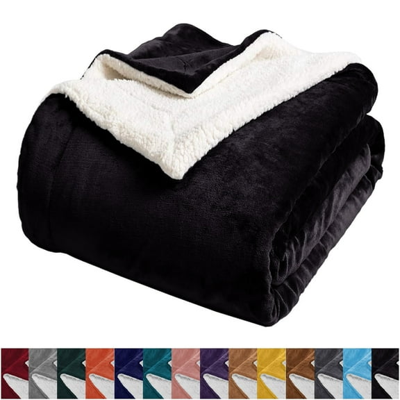 IR Imperial Rooms Sherpa Bed Blanket Soft Thick & Warm Fluffy Plush Winter Fleece Reversible Lightweight Throw (50x60) Black