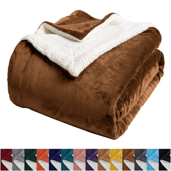 IR Imperial Rooms Sherpa Bed Blanket Soft Thick & Warm Fluffy Plush Winter Fleece Reversible Lightweight Throw (50x60) Coffee