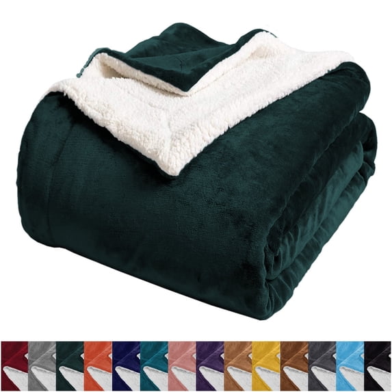 IR Imperial Rooms Sherpa Bed Blanket Soft Thick & Warm Fluffy Plush Winter Fleece Reversible Lightweight Throw (50x60) Emerald Green