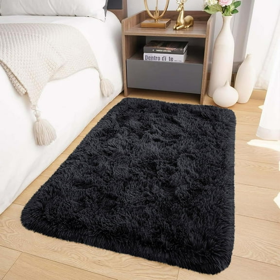 IR Imperial Rooms Solid Accent Shag Rug 2x3ft for Entryway Soft Fluffy Area Shaggy Rug Black