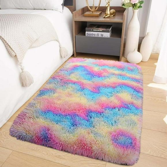 IR Imperial Rooms Solid Accent Shag Rug 2x3ft for Entryway Soft Fluffy Area Shaggy Rug Rainbow
