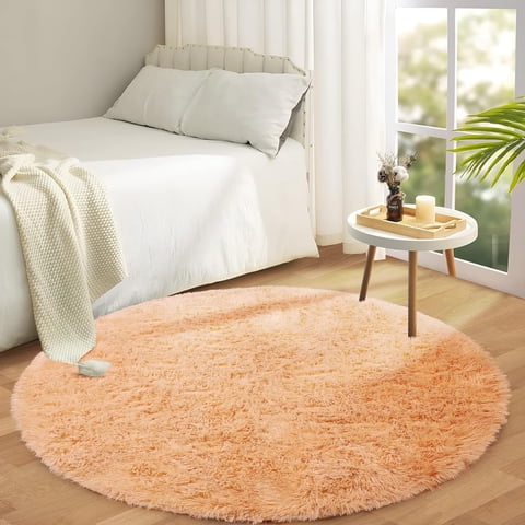 IR Imperial Rooms Solid Collection Round Shag Area Rug 4' x 4', Ultra Soft Plush Indoor Rug for Living Room, Bedroom & Home Decor, Beige