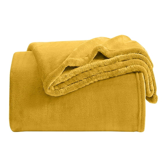 IR Imperial Rooms Adult Fleece Bed Blanket 310 GSM Microfiber Lightweight Warm Fluffy Cozy Plush Ochre Queen Size
