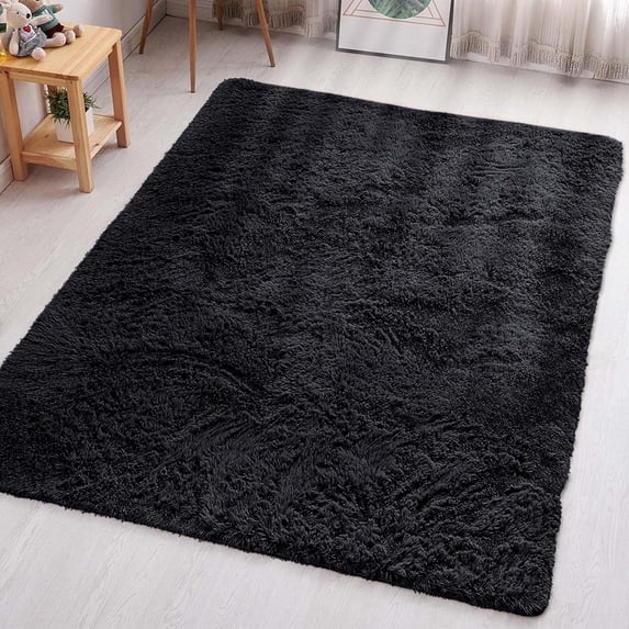 IR Imperial Rooms Solid Shaggy Rug 6X9ft Modern Area Rug Carpet for Bed Room Soft Carpet Faux Fur Black