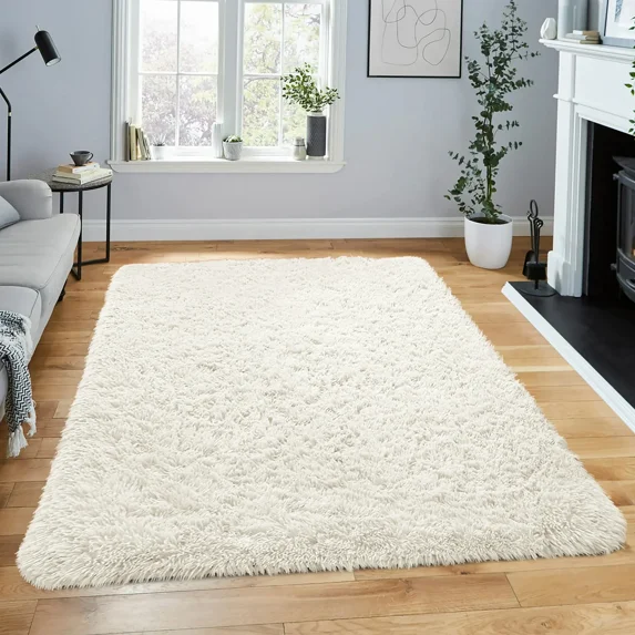 IR Imperial Rooms Solid Shaggy Rug 6X9ft Modern Area Rug for Living Bed Room Fluffy Soft Carpet Faux Fur Rug White