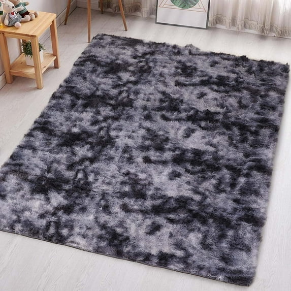 IR Imperial Rooms Solid Shaggy Rug 6X9ft Modern Area Rug for Living Room Kids Bedroom Decor Soft Washable Carpet Tie Dye Gray