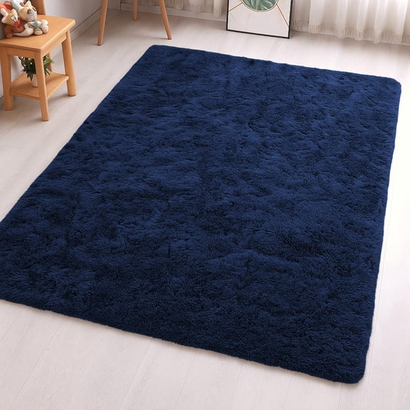 IR Imperial Rooms Solid Shaggy Rug 6X9ft Modern for Bed Room Living Room Area Rug Soft Carpet Fluffy Faux Fur Rug Navy