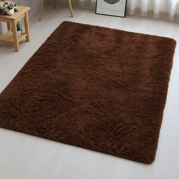 IR Imperial Rooms Solid Shaggy Rug 8X10ft Modern Area Rug Carpet for Bed Room Soft Carpet Faux Fur Rug Brown
