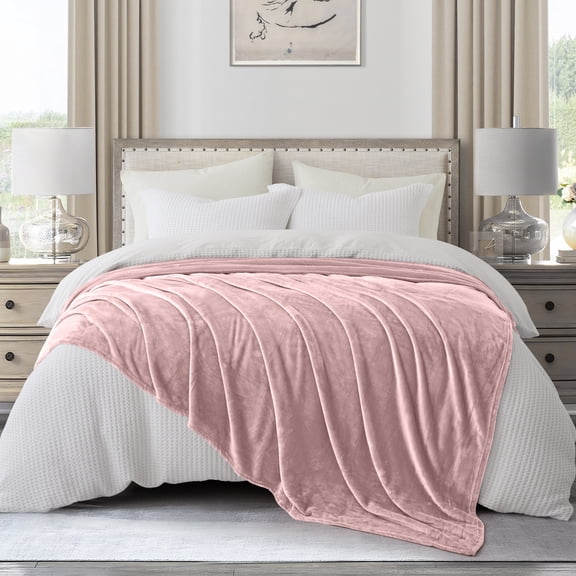 IR Imperial Rooms Fleece Bed Throw Blanket, Plush, Travel and Couch Fuzzy, Cozy Washable Ultrasoft Queen Size Pink