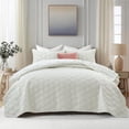 thumbnail image 1 of IR Imperial Rooms Velvet Quilt Set 3 Piece Geometric Ultrasonic Embossed Bedspread Reversible 350GSM Soft Brushed Microfiber Ivory Full/Queen, 1 of 9