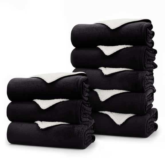 IR Imperial Rooms Wholesale Sherpa Fleece Blankets 08-Packs Warm & Soft Plush Washable Lightweight Cozy for Charity & Gift Black Queen Size