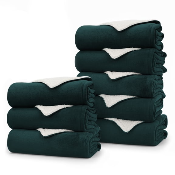 IR Imperial Rooms Wholesale Sherpa Fleece Blankets 08-Packs Warm & Soft Plush Washable Lightweight Cozy for Charity & Gift Emerald Queen Size