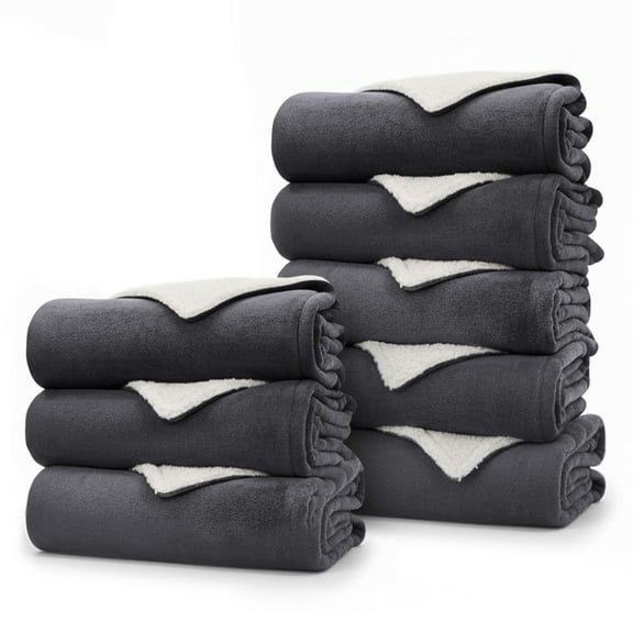 IR Imperial Rooms Wholesale Sherpa Fleece Blankets 08-Packs Warm & Soft Plush Washable Lightweight Cozy for Charity & Gift Gray Queen Size