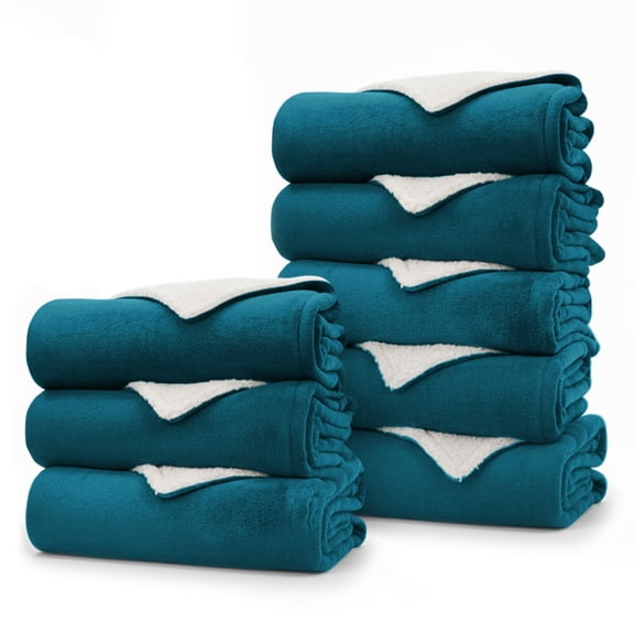 IR Imperial Rooms Wholesale Sherpa Fleece Blankets 08-Packs Warm & Soft Plush Washable Lightweight Cozy for Charity & Gift Teal Queen Size