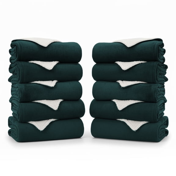 IR Imperial Rooms Wholesale Sherpa Fleece Blankets 10-Packs Warm & Soft Plush Washable Lightweight Cozy for Charity & Gift Emerald Throw Size