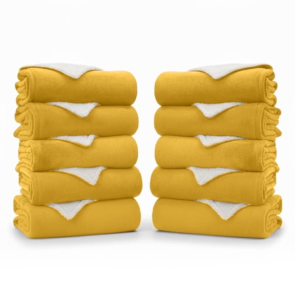 IR Imperial Rooms Wholesale Sherpa Fleece Blankets Packs Of 10 Warm & Soft Washable Lightweight Ochre Throw