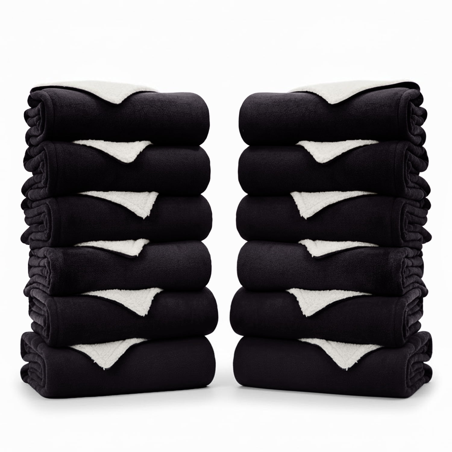 IR Imperial Rooms Wholesale Sherpa Fleece Blankets 12-Packs Warm & Soft Plush Washable Lightweight Cozy for Charity & Gift Black Twin Size