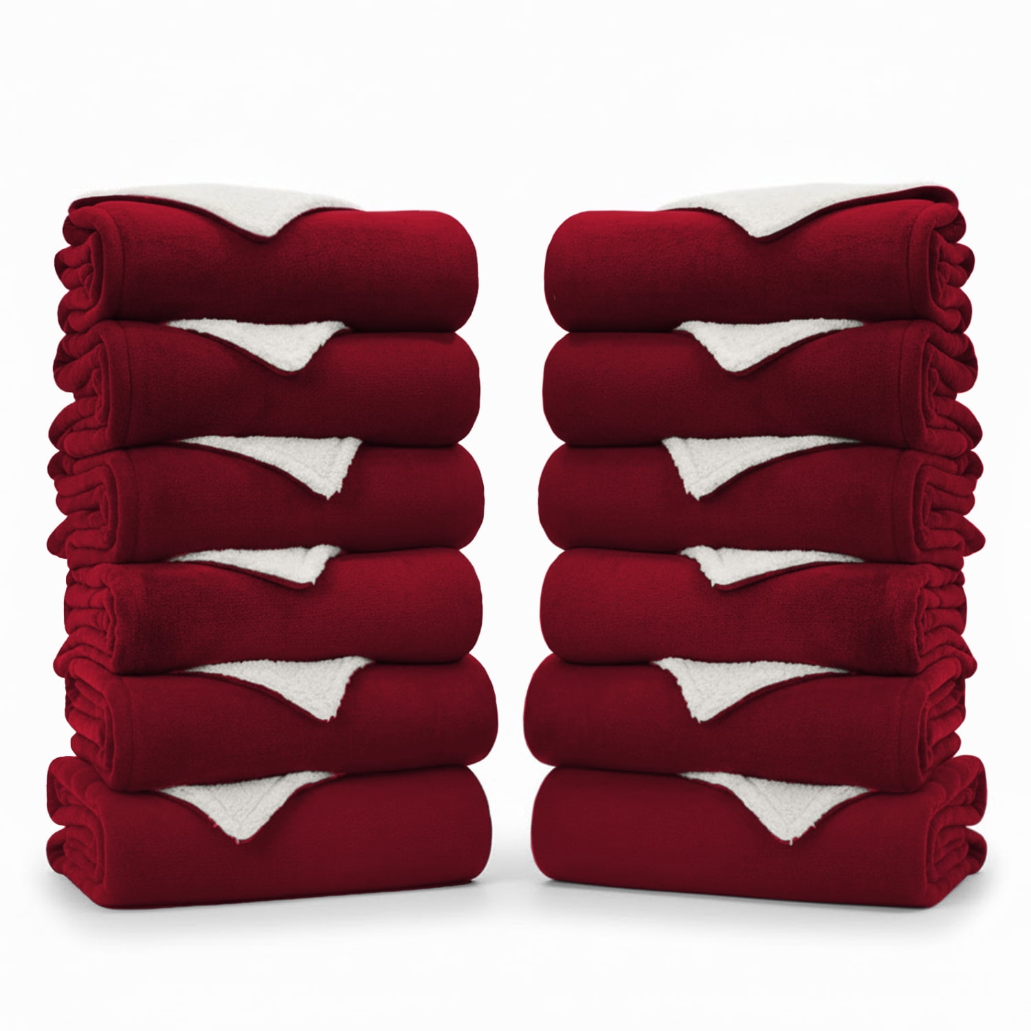 IR Imperial Rooms Wholesale Sherpa Fleece Blankets 12-Packs Warm & Soft Plush Washable Lightweight Cozy for Charity & Gift Burgundy Twin Size