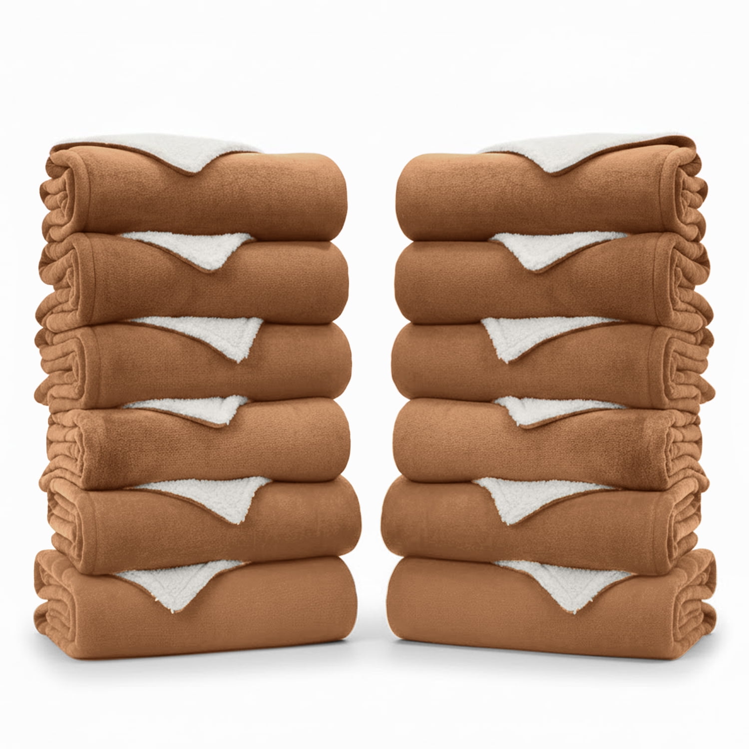 IR Imperial Rooms Wholesale Sherpa Fleece Blankets 12-Packs Warm & Soft Plush Washable Lightweight Cozy for Charity & Gift Camel Twin Size
