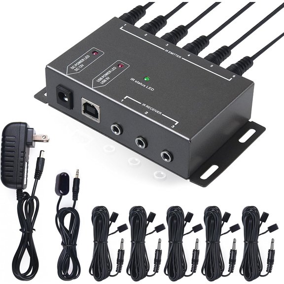 IR Repeater Repeater System Kit Control Up to 10 Devices IR Remote Extender Set for Set-top Box, Amplifier, Receiver, DVD, AVR, Blu-ray Player,
