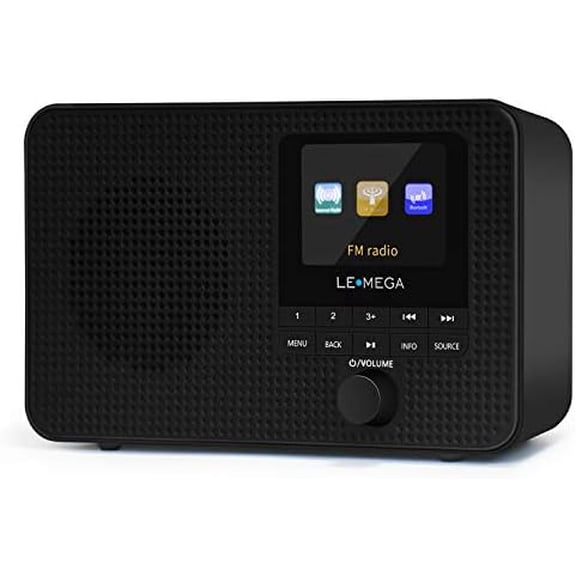 IR1 Portable WiFi Internet Radio,FM Digital Radio,Bluetooth Speaker,Dual Alarms Clock,Sleep Snooze Timer,40 Presets, Headphone-Output,Colour Display,Batteries or Mains Powered Black Finish