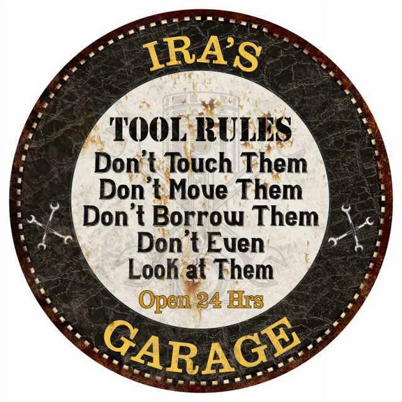 IRA'S Garage Rules 14" Round Metal Sign Garage Bar Wall Decor 100140013011