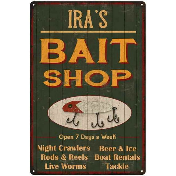 IRA'S Green Bait Shop Man Cave Wall Decor Gift 12x18 Metal 112180027354