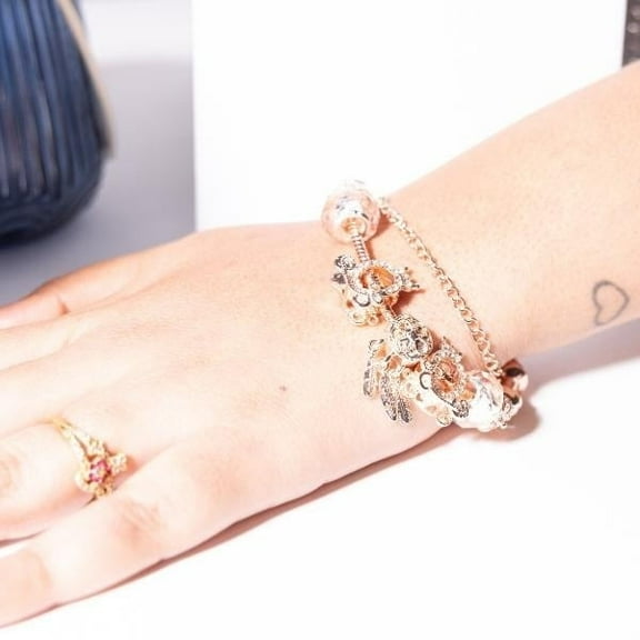 IRAMAT Rose Gold Charm Bracelet for Women – Bohemian Style Jewelry with Elegant Beads & Charms | Perfect for Casual & Festive Occasions