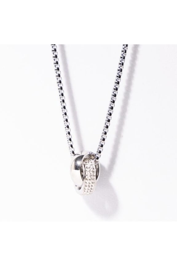 Stainless Steel Interlocking Rings Pendant Necklace, His & Hers Couples Jewelry Gift