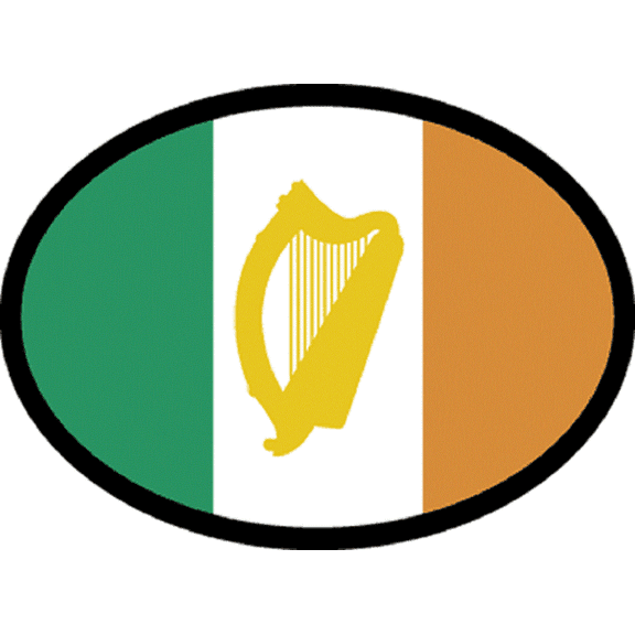 IRELAND FLAG With HARP Sticker - Orignal Artwork Vinyl - Reflective British Oval Decal Sticker - 3.5" x 4.75"