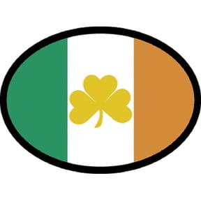 IRELAND FLAG With SHAMROCK Sticker - Orignal Artwork Vinyl - Reflective British Oval Decal Sticker - 3.5" x 4.75"