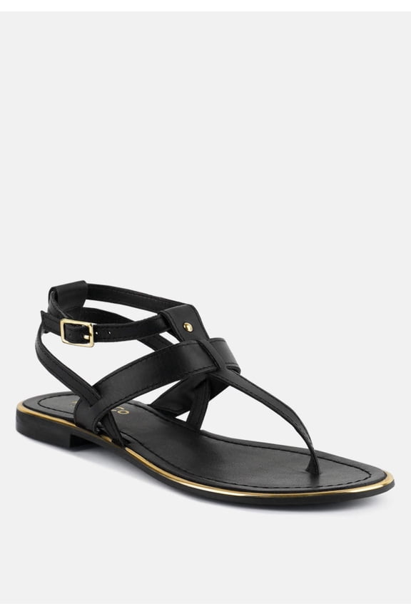 IRENE Black Flat Thong Sandals