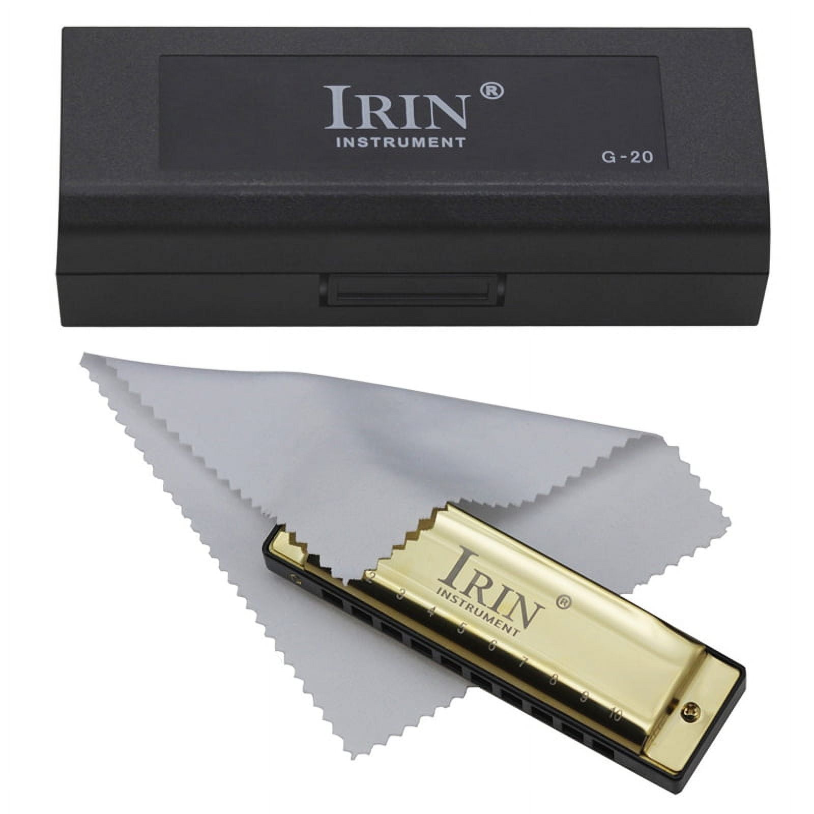 IRIN 10 Holes 20 Tone G Key Harmonica Blues Musical Instrument Diatonic Harp with Storage Box Gold
