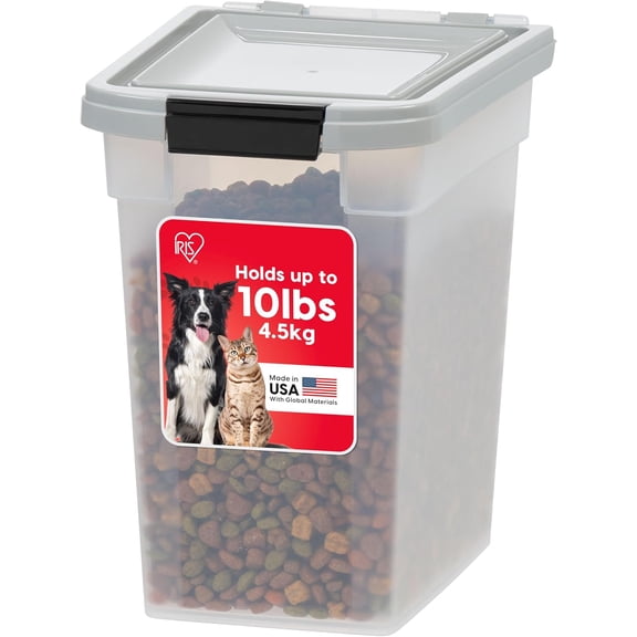 IRIS 10 Lbs / 12.75 Qt Airtight Pet Food Storage Container, Clear/Gray