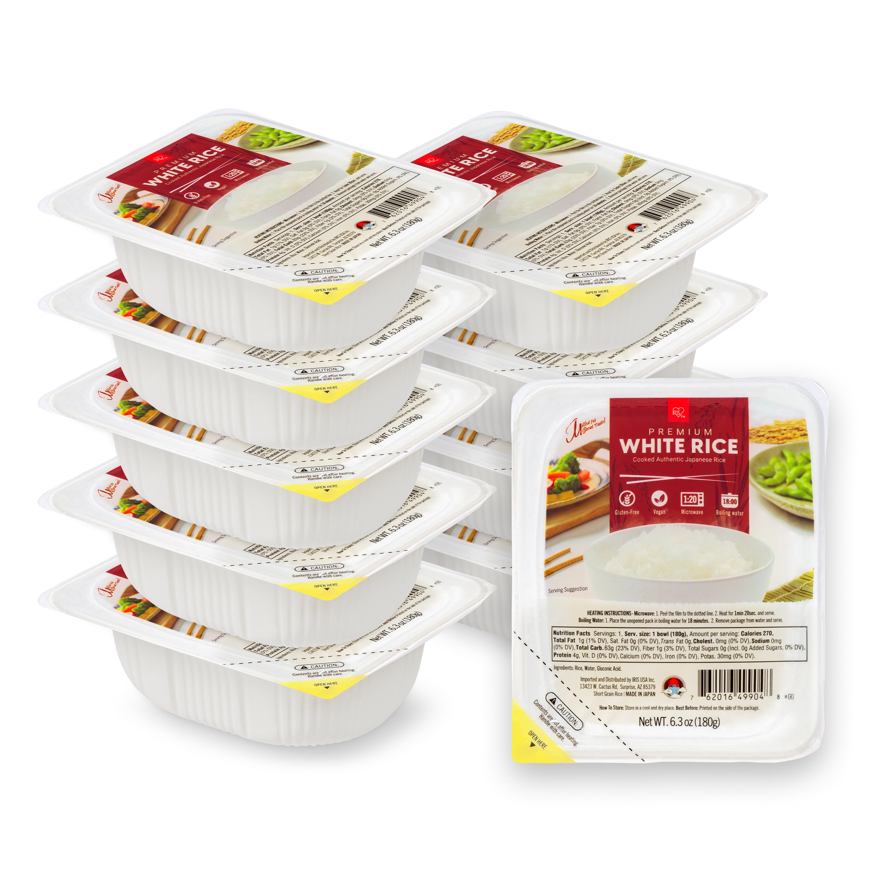 IRIS 10pc (6.3Oz/180g) Microwavable Instant Premium White Rice, Fully