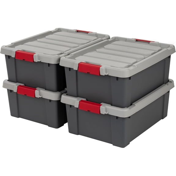 IRIS 12 Gal Storage Tote with Lockable Latching Lids, Heavy-Duty Storage Organization, Gray, 4Pk