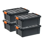 IRIS 12 Gallon Stackable Latching Heavy Duty Plastic Storage Tote, Black/Orange, 4 Pack