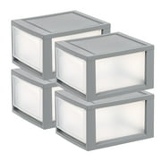 IRIS 14 Qt Medium Plastic Drawers, Under Bed Storage Bins, Stackable, Modular, 4Pk