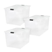 IRIS 144 Qt Stackable Plastic Storage Bins with Lids and Latching Buckles, Clear, 3Pk
