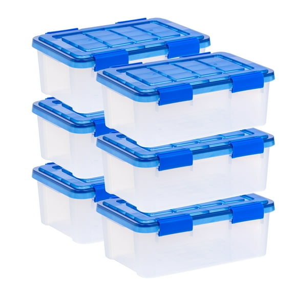 IRIS USA, 17.2 Quart Plastic Storage Boxes with Lid, Blue and Clear, Set of 6