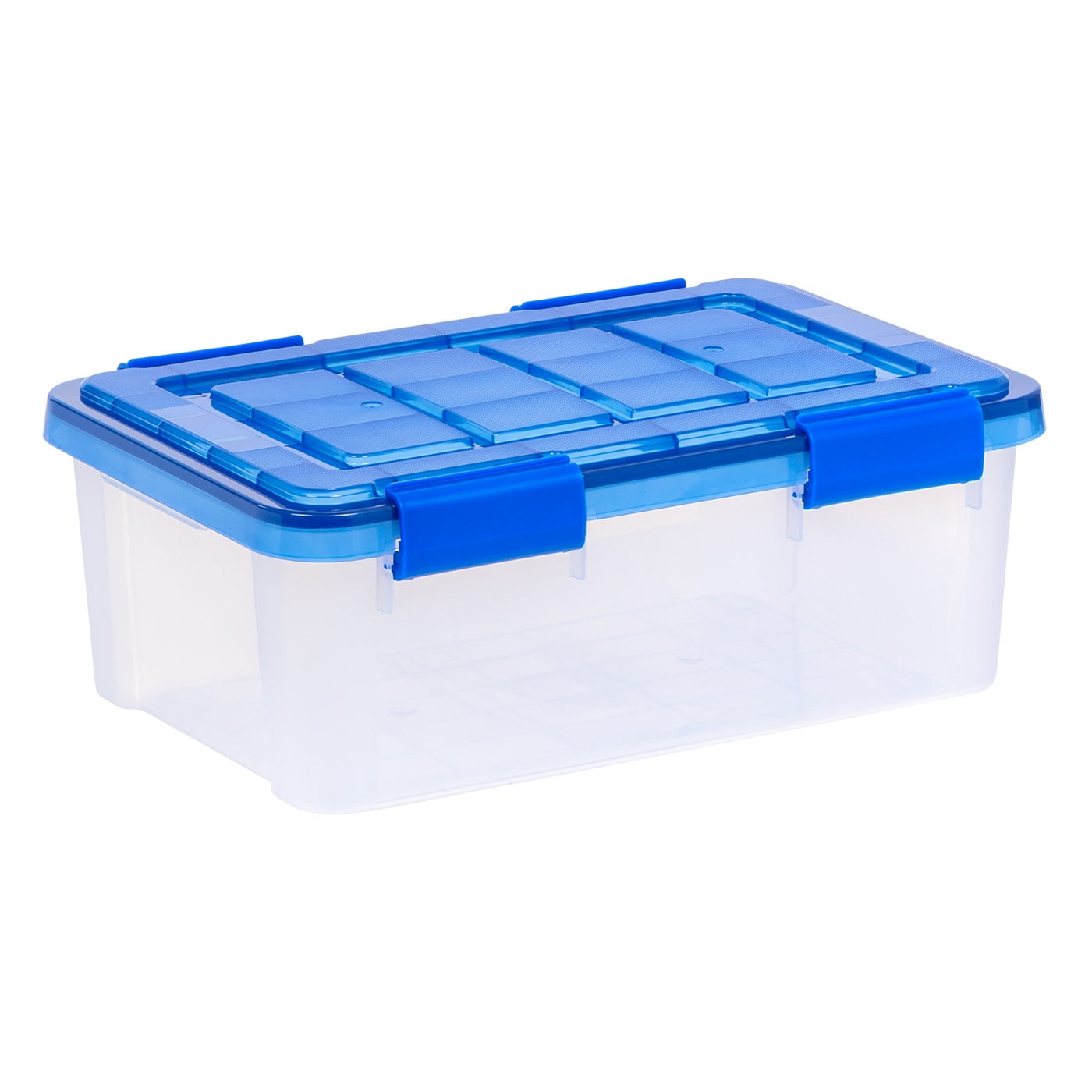 Clear Blue Lidded Stackable Plastic Storage Box