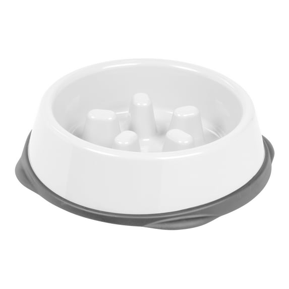 IRIS USA 2 Cups Slow Feeder Dog Bowl, Anti-Choking, Anti-Slip, Easy to Clean, Interactive Puzzle Toy, Healthy Digestion, Short snouted, Dogs Cats & Other Pets, BPA, PVC, Phthalate Free, White/Gray