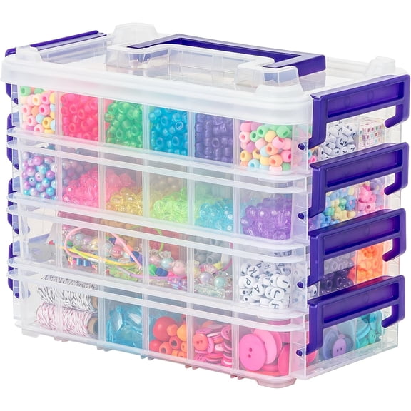 IRIS 2 Qt. Bead Organizer Storage Bins, Clear/Purple