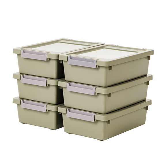 IRIS 2 Qt Stackable Craft Storage Bins with Lids, Sage Green, 6Pk
