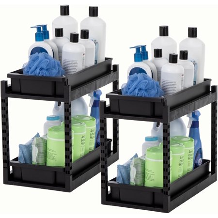 IRIS 2 Tier Pull Out Drawer organize, For Kitchen Bathroom Pantry 16"L x 9"W x 14"H. 2PK
