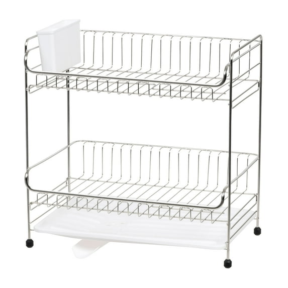 IRIS 2-tier Medium-sized Dish Rack with Drain Spout, White