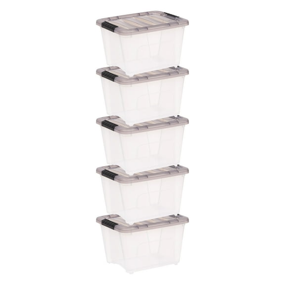 IRIS USA 19QT Stack & Pull Clear Plastic Storage Box, Lid Gray, Set of 5