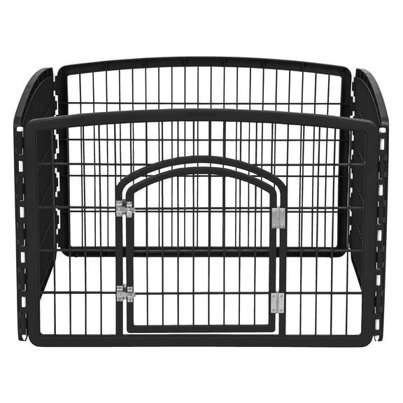 IRIS USA 24" Exercise 4-Panel Pet Playpen with Door, Dog Playpen, Puppy Playpen, for Small and Medium Dogs, Keep Pets Secure, Easy Assemble, Rust-Free, Heavy-Duty Molded Plastic, Customizable, Black