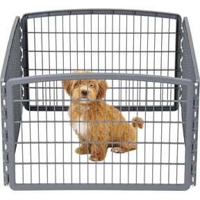 IRIS USA 24" Exercise 4-Panel Pet Playpen, Puppy Pet Small Medium Dog Pen Keep Pets Secure Easy Assemble Rust-Free Heavy-Duty Molded Plastic Customizable, Dark Gray